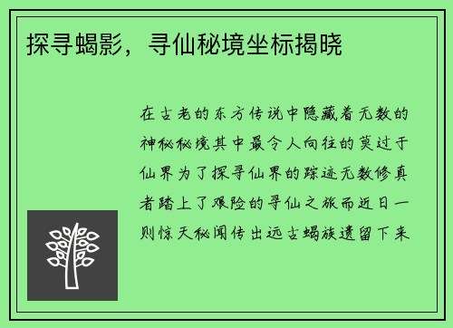 探寻蝎影，寻仙秘境坐标揭晓